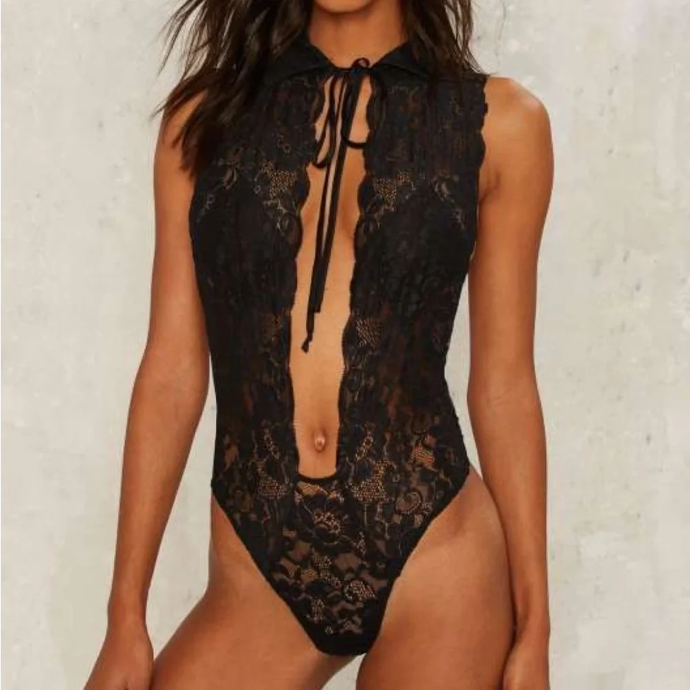 Anthropologie We Are HAH Hot as hell Black Lace Keyhole Bodysuit Size Small NWT - Picture 1 of 6